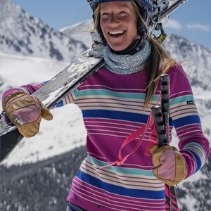 Delaine Merino Wool Crew Neck Sweater Azalea Full Stripe Women's Medium